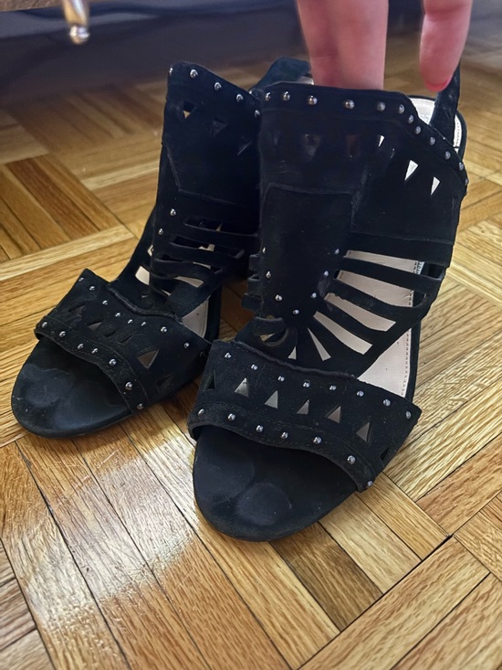 Vince Camuto Black Studded Cutout Block Heel Sandal - Picture 2 of 5